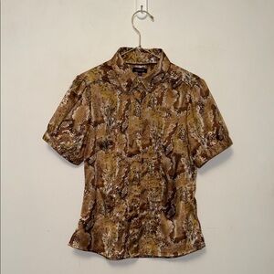 Gorgeous Brown White Spotted Print Gold Toned Dress Shirt 💝